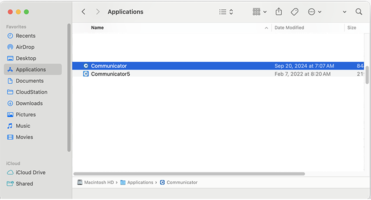 Open Communicator from Applications folder