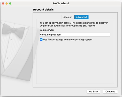 Advanced tab - login server address
