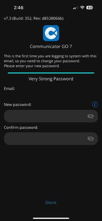 Communicator GO 7 Password change screen